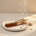 Premium natural incense sticks with soft smoke wisps in a zen setting